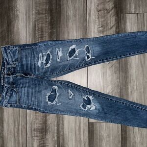 American Eagle Outfitters Blue Skinny Distressed Jeans